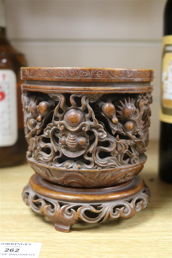 A Chinese carved soapstone brushpot 5in.